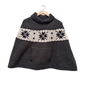 Gap Gray Fair Isle Hand Knit‎ Lambswool Shawl Size XS/S